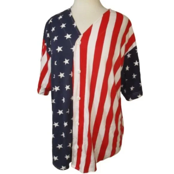 Vintage 90s TKO Sportswear USA Red White Blue Flag Boxer Boxing Button Up Shirt - Picture 1 of 4